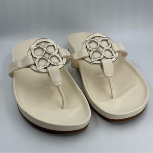 Kelly + Katie Sarine T Strap Cream and Silver Sandals Size 8.5